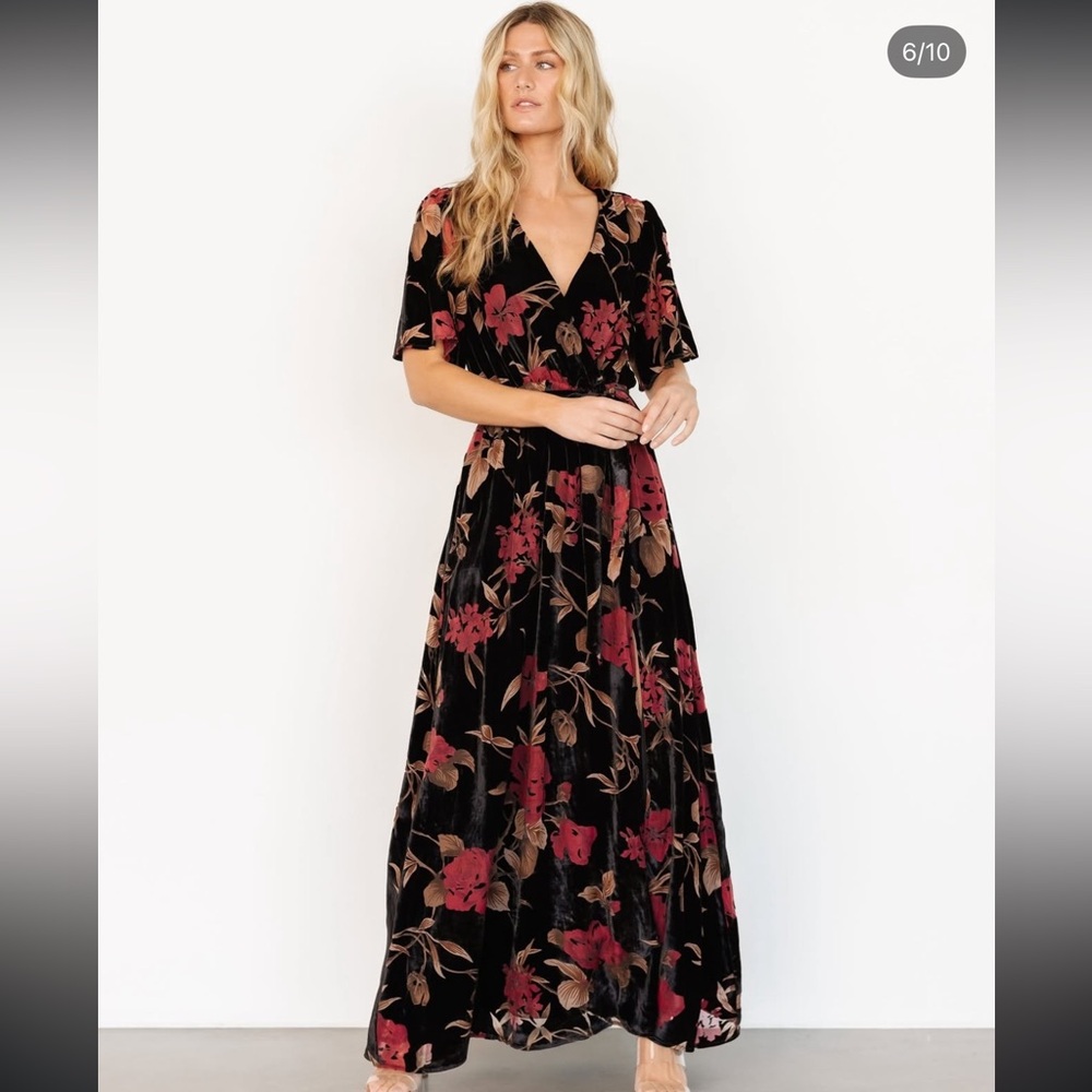 Baltic born Velvet Floral Black and Red Maxi Dress Fall Photos